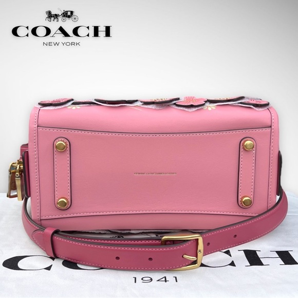 AUTHENTICATED NWT Coach Rogue 25 Colorblock w/ Tea Rose & Coach Tea Rose Studs - Picture 11 of 17